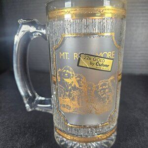 Mount Rushmore Souvenir Culver Glass Stein 22K Gold Trim With Label